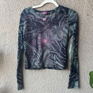 Diesel Women's Long Sleeve Top - Black and Green Swirl